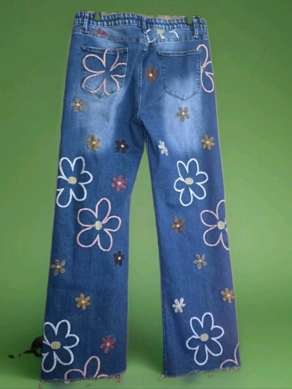 Bar X Oli & Hali Embroidered Floral Wide-Leg Jeans — Blue SZ M - Picture 9 of 10